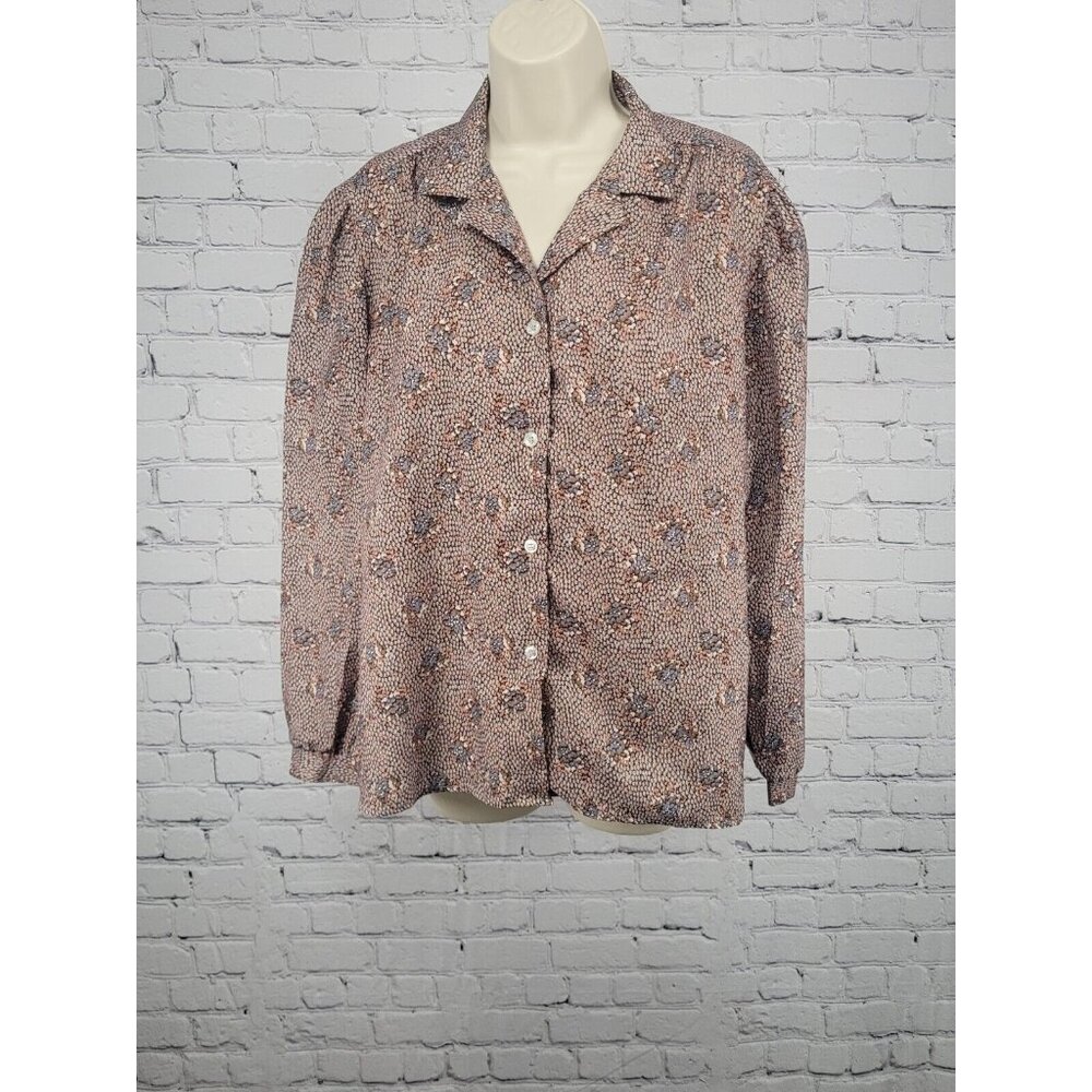 VTG Symmetry Geometric Floral Long Sleeve Button Up Blouse Womens 14